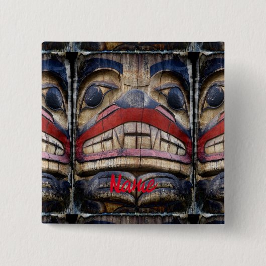Totem Pole Face Thunder_Cove Vierkante Button 5,1 Cm (Voorkant)