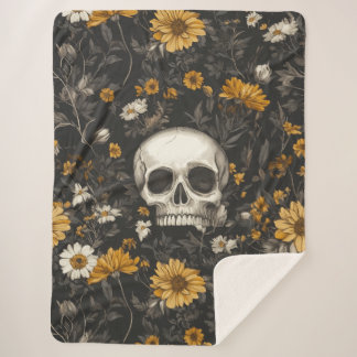 Totenkopf mit Blumen Sherpa Deken