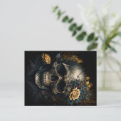 Totenkopf mit dekorativen Rosen Blumen Design Briefkaart (Staand voorkant)
