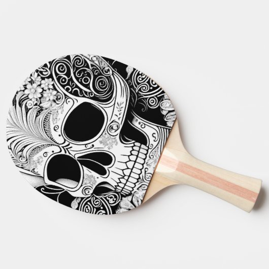 Totenkopf mit Ornamenten Tafeltennisbatje (Zijkant)