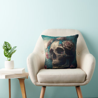 Totenkopf und Rosen Motiv Design Kissen Kussen