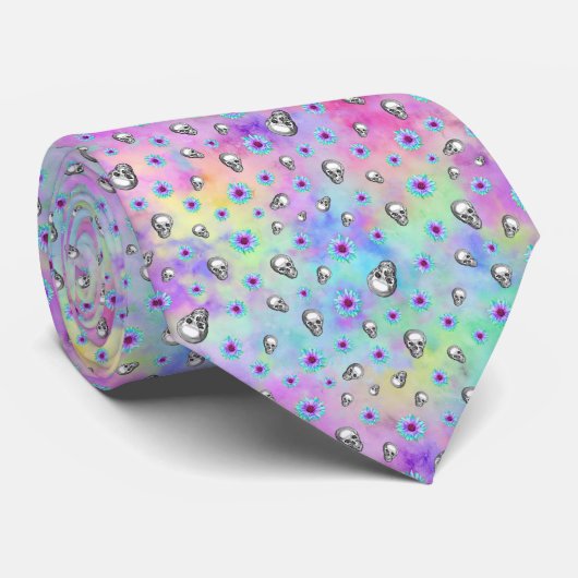 Totenköpfe und Regenbogen-Sonnenblumen Motiv 8 Stropdas (Opgerold)