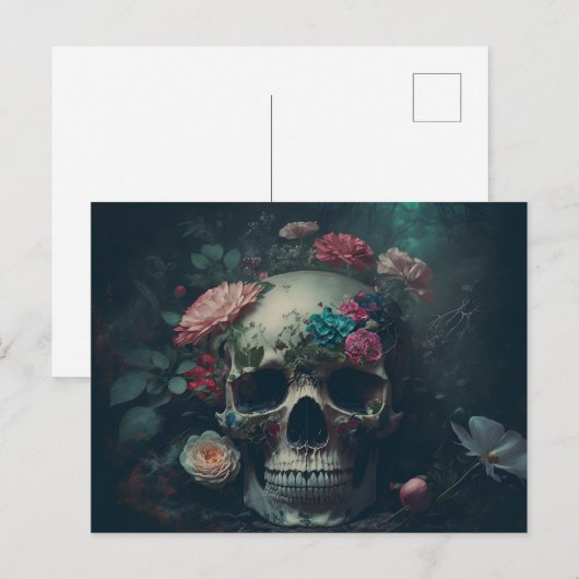 Totenschädel mit dekorativen Blumen Motiv Briefkaart (Voorkant / Achterkant)