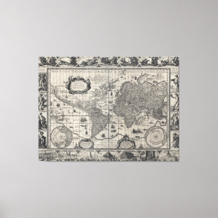 Totiusterrarum van de nova, Antiek Wereldkaart Canvas Afdruk