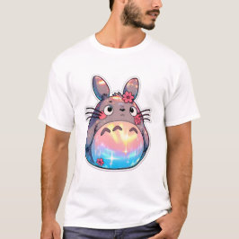 Totoro with Rainbow Belly and Flowers Cute Whimsic T-shirt