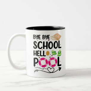 Totsiens school hallo zwembad laatste schooldag tweekleurige koffiemok