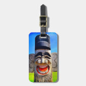 Totum lachende lachende houten gezicht foto grappi bagagelabel (Voorkant verticaal)