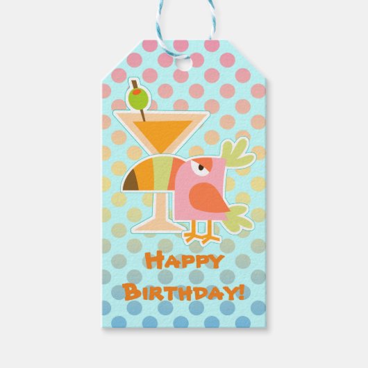 Toucan Bird Martini Polka Dot Birthday Cadeaulabel (Voorkant)