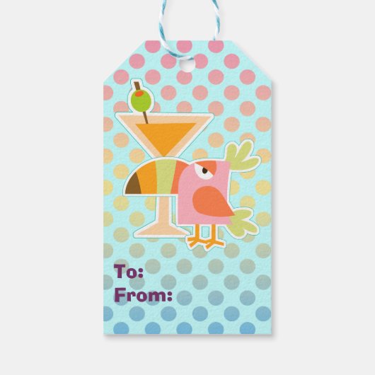 Toucan Bird Martini Polka Dot Birthday Cadeaulabel (Achterkant)