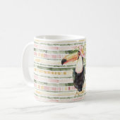 Toucan Bird Pink Green Stripes Koffiemok (Voorkant links)