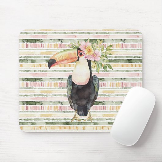 Toucan Bird Pink Green Stripes Muismat (Met muis)