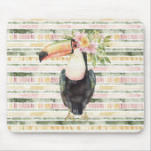 Toucan Bird Pink Green Stripes Muismat (Voorkant)