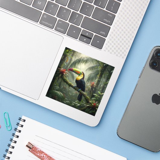 Toucan Bird Sticker (Laptop met iPhone)