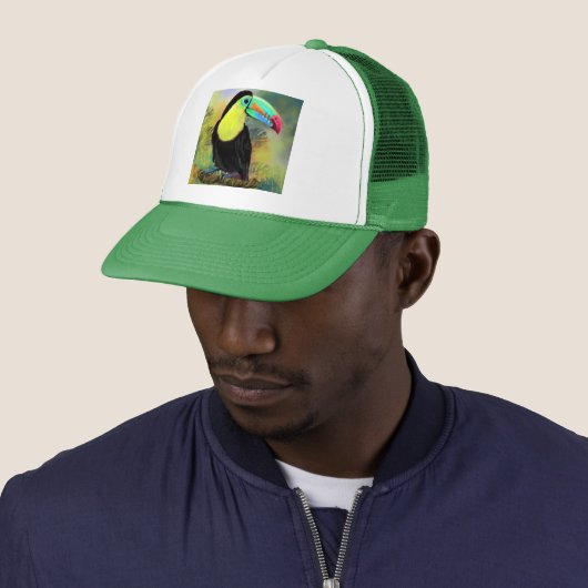 Toucan Bird Trucker Hat Toco Trucker Pet (In situ)