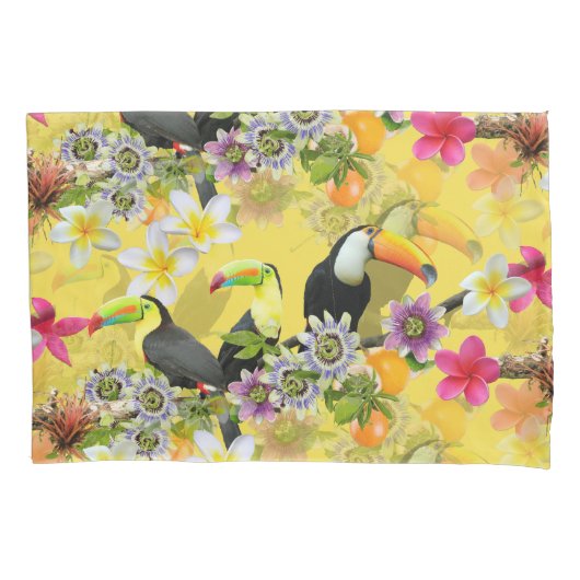 Toucan Birds, Passion Flowers, Plumeria Tropical Kussensloop (Voorkant)