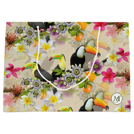 Toucan Birds, Passion Flowers, Plumeria Tropical L Groot Cadeauzakje (Voorkant)