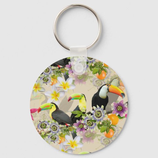 Toucan Birds, Passion Flowers, Plumeria Tropical Sleutelhanger (Voorkant)