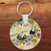 Toucan Birds, Passion Flowers, Plumeria Tropical Sleutelhanger (Voorkant)