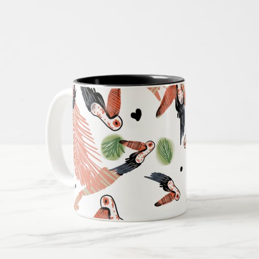 Toucan Birds Summer Tropical Greenery Art Tweekleurige Koffiemok (Voorkant links)