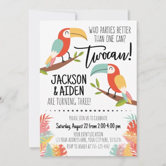 Toucan Birthday Invitation Brothers Boy Twocan Kaart (Voorkant)