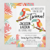 Toucan Birthday Invitation Brothers Boy Twocan Kaart (Voorkant / Achterkant)