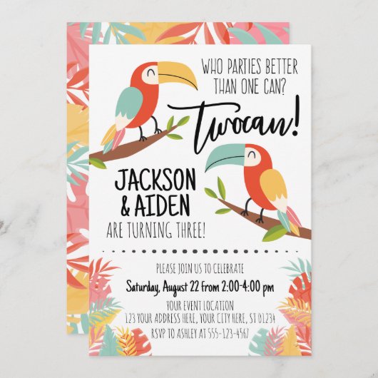 Toucan Birthday Invitation Brothers Boy Twocan Kaart (Voorkant / Achterkant)