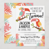 Toucan Birthday Invitation Siblings Brother Sister Kaart (Voorkant / Achterkant)