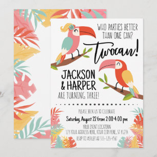 Toucan Birthday Invitation Siblings Brother Sister Kaart