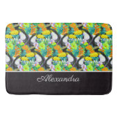 Toucan Black and White Monogram Tropical Flower Badmat (Voorkant)