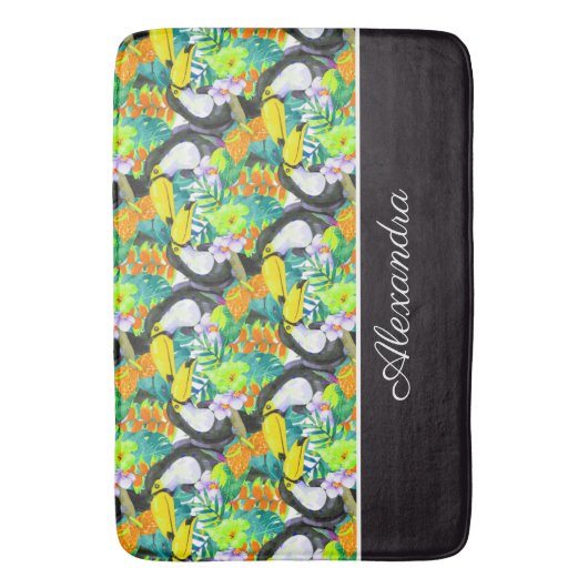 Toucan Black and White Monogram Tropical Flower Badmat (Voorkant Verticaal)