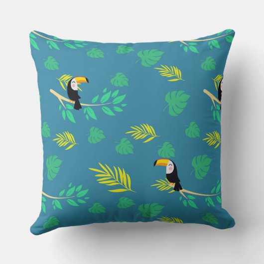 Toucan Blauw en Groene Tropisch Regenwoud Kussen (Achterkant)