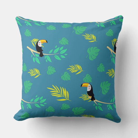 Toucan Blauw en Groene Tropisch Regenwoud Kussen (Voorkant)