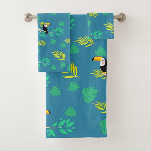 Toucan Blue en Green Tropical Rainforest Bad Handdoek (Insitu)