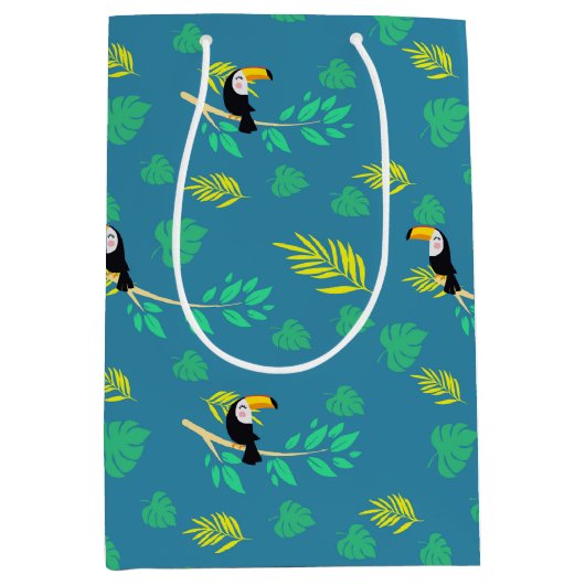 Toucan Blue en Green Tropical Rainforest Medium Cadeauzakje (Voorkant)