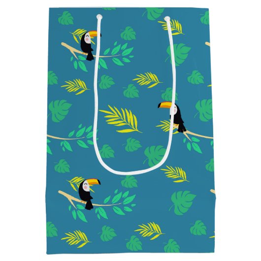 Toucan Blue en Green Tropical Rainforest Medium Cadeauzakje (Achterkant)