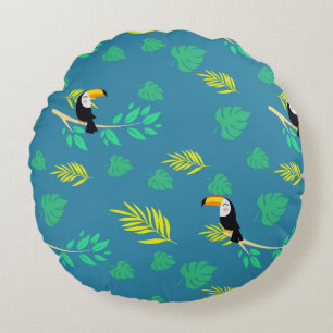 Toucan Blue en Green Tropical Rainforest Rond Kussen