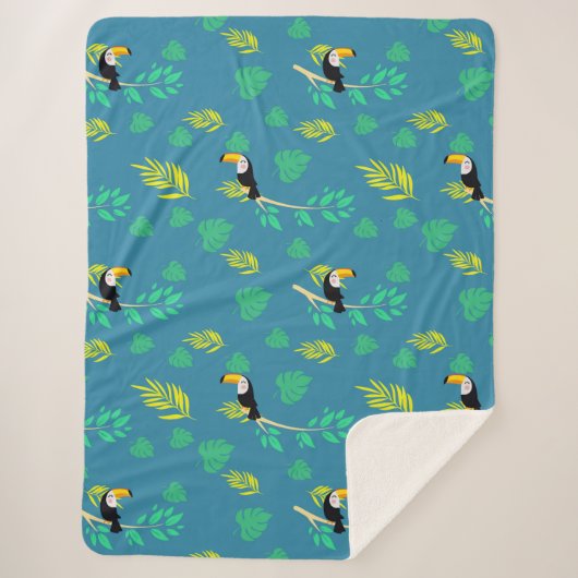 Toucan Blue en Green Tropical Rainforest Sherpa Deken (Voorkant)