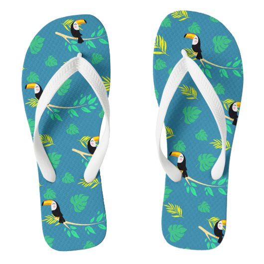 Toucan Blue en Green Tropical Rainforest Teenslippers (Voetbed)
