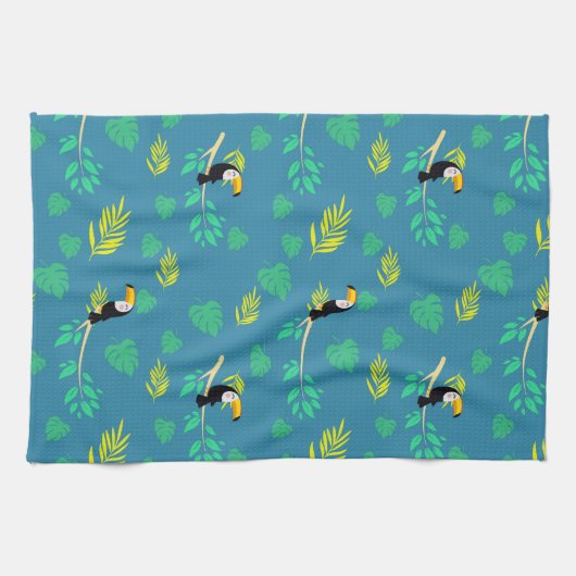 Toucan Blue en Green Tropical Rainforest Theedoek (Horizontaal)