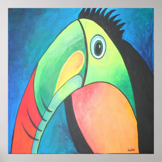Toucan Childlike Cartoon Painting Poster (Voorkant)