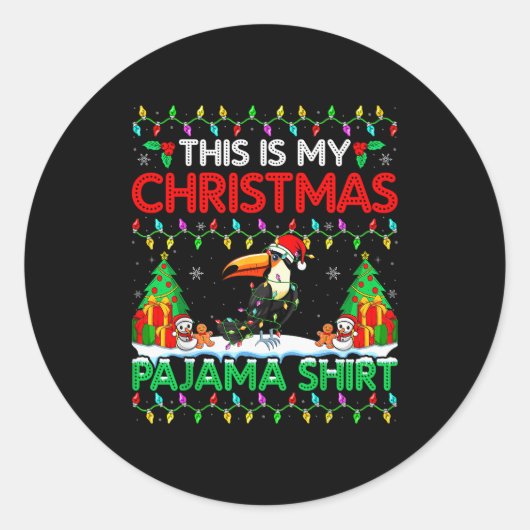 Toucan Christmas Santa Hat Pajama Shirt - Toucan L Ronde Sticker (Voorkant)
