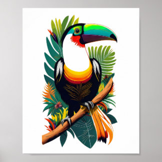 Toucan die op een tak in het oerwoud zit poster