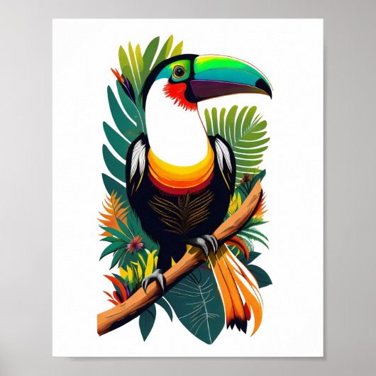 Toucan die op een tak in het oerwoud zit poster (Voorkant)