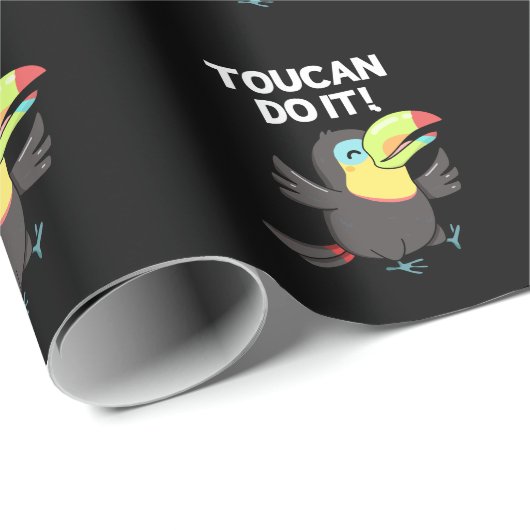 Toucan Do It Funny Positive Bird Pun Dark BG Cadeaupapier (Rol Hoek)