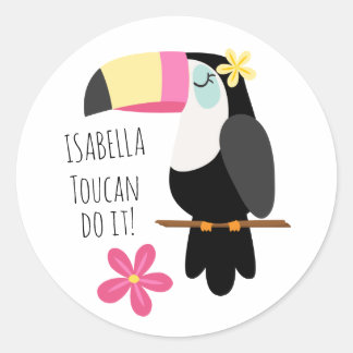Toucan Doet Het Tropische Aanmoediging Naam Ronde Sticker