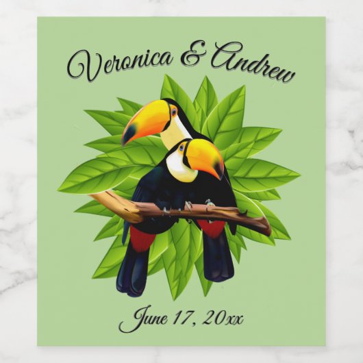 Toucan Duo Personalized Wedding Wijn Etiket (Enkel label)