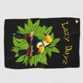 Toucan Duo-Poppen op zwart Golfhanddoek (Horizontaal)