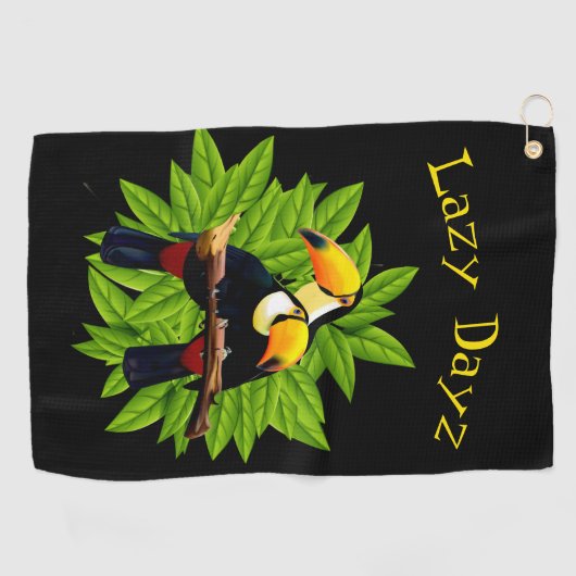 Toucan Duo-Poppen op zwart Golfhanddoek (Horizontaal)