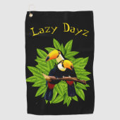 Toucan Duo-Poppen op zwart Golfhanddoek (Voorkant)