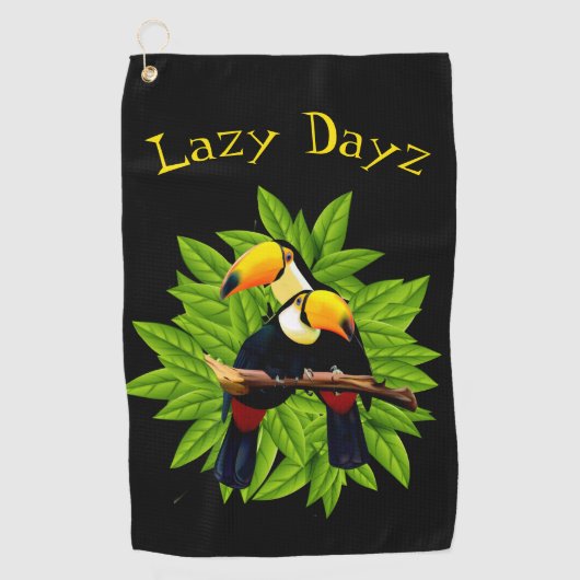 Toucan Duo-Poppen op zwart Golfhanddoek (Voorkant)
